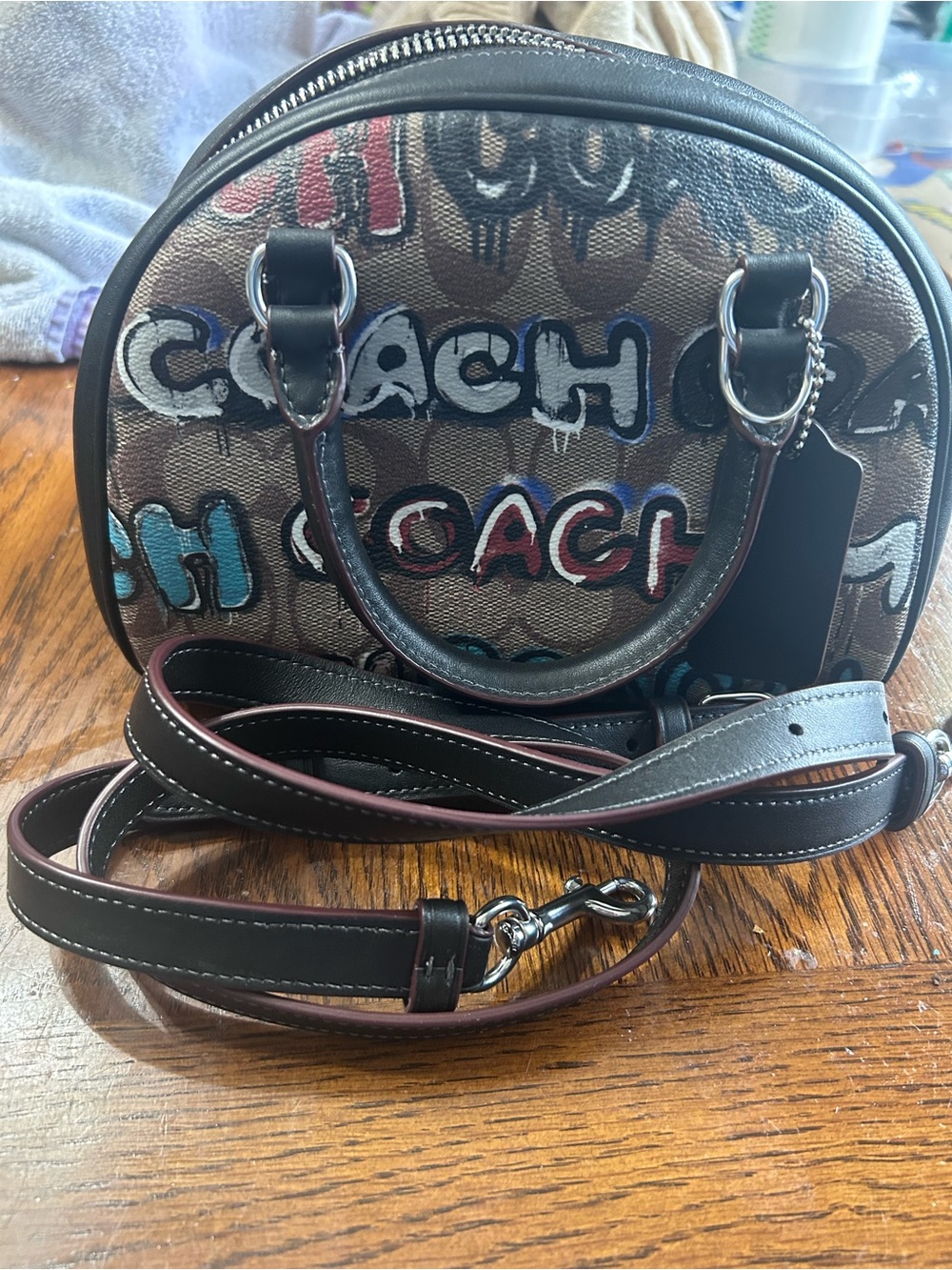Coach Multicolor Graffiti Dome Satchel with Black Trim
